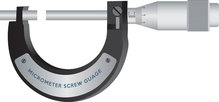 Vector Illustration of a Micrometer Screw Gauge Measuring a Metal Rod, Precision Measurement Tool for Engineering and Physics