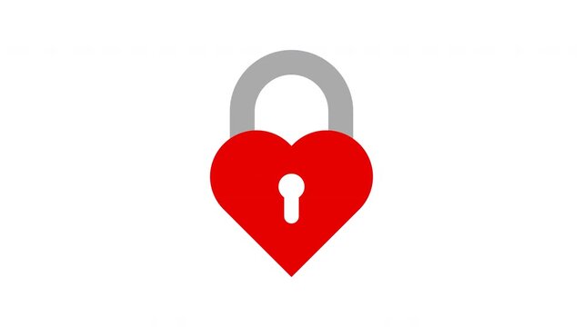 Heart Lock icon animation. Heart-shaped lock symbolizing love and security on a white background.