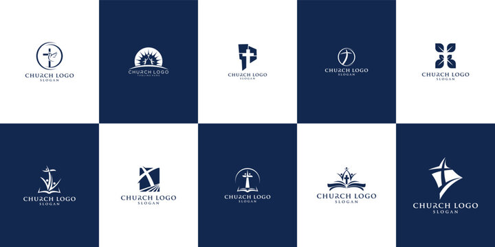 church logo design collection. Bible Church logo design vector. Cross and Holy Bible logo collection