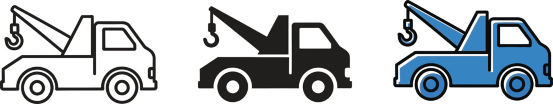 Set of tow truck icons simple vector illustrations for roadside assistance and recovery services isolated on white
