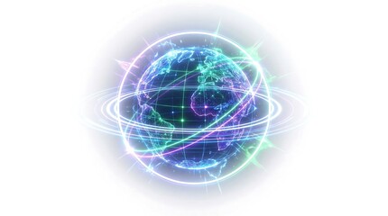 Obraz premium Modern digital globe surrounded by glowing futuristic energy lines and light effects