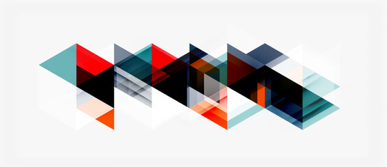 Obraz premium Abstract geometric shapes overlap, creating dynamic composition. Red, black, blue hues dominate white background. Modern design element.