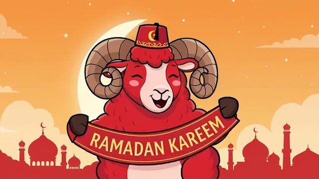 Cute ramadan kareem bull cartoon vector illustration for holiday greeting card design