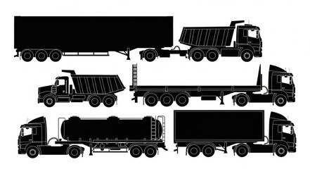 Collection of various truck silhouettes for transportation and logistics. © Mungin