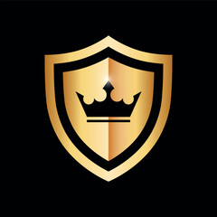 Gold and black shield logo icon. Vector illustration