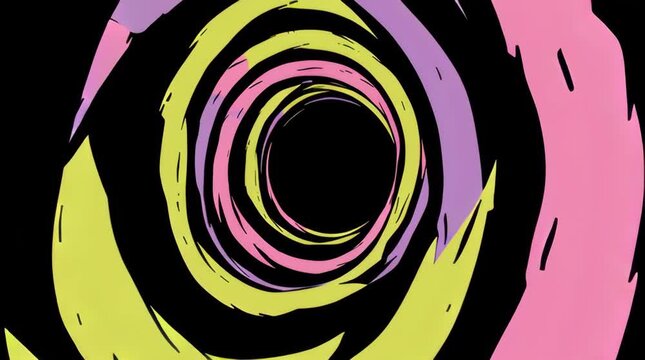 Cartoon style Spiral Tunnel Stock Video with Black Outlines in 4k