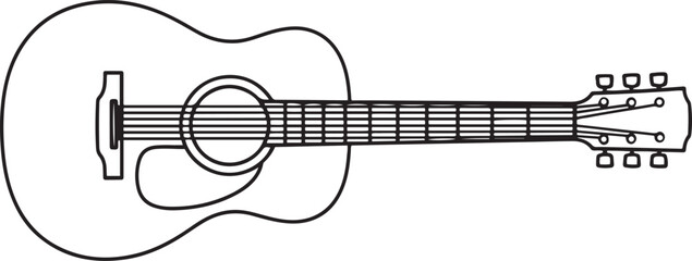 Black outline acoustic guitar on white background musical instrument string instrument 1
