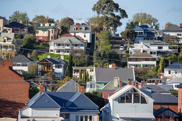 Homes and cottages viewed from Sandy Bay towards Battery Point, Tasmania