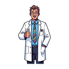 Confident doctor giving thumbs up in lab coat vector illustration flat design