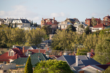 Homes and cottages viewed from Sandy Bay towards Battery Point, Tasmania