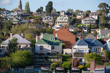 Homes and cottages viewed from Sandy Bay towards Battery Point, Tasmania