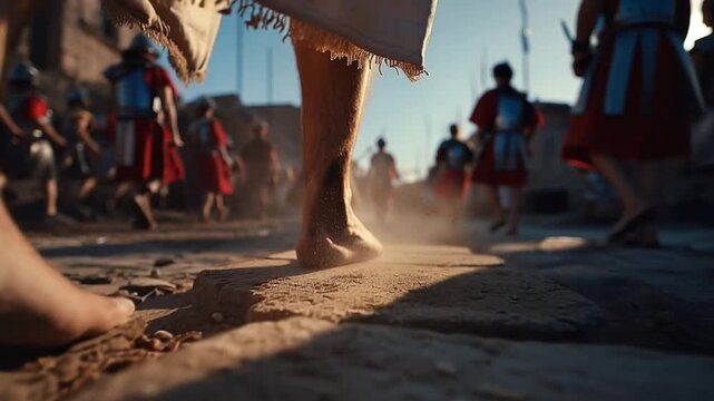 The Christian concept. Pontius Pilate's trial of Jesus. Jesus is surrounded by Roman centurions.