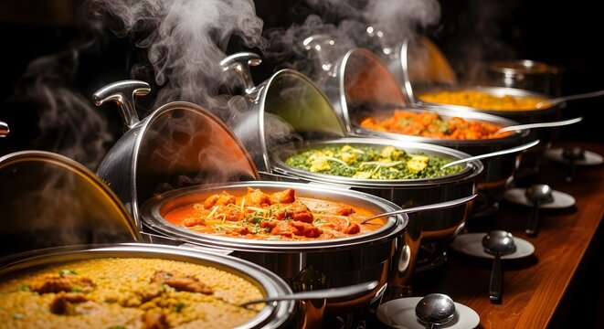 Premium buffet arrangement with traditional Indian dishes