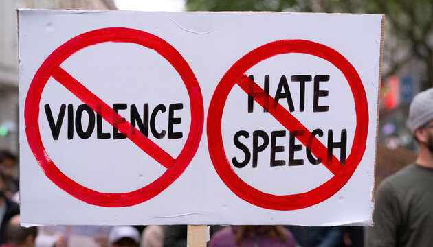 No Violence No Hate Speech Protest Sign Social Awareness Campaign