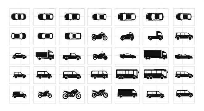 Collection of various vehicle silhouettes from top and side views.