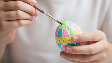 Person Painting Easter Egg with Brush.