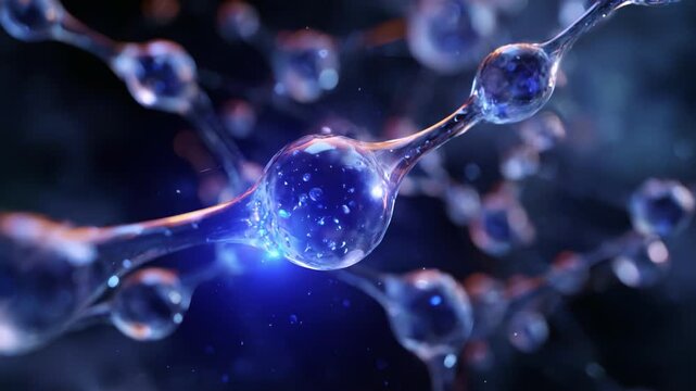 Stunning close-up view of molecular structures showcasing intricate connections and glowing particles, illustrating the beauty of scientific research and discovery.