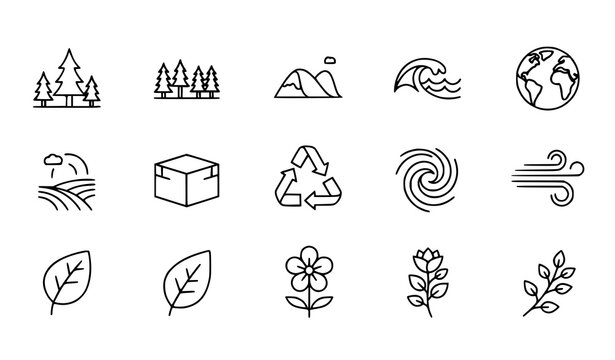 Eco Nature Outline Linear Icons Vector Set