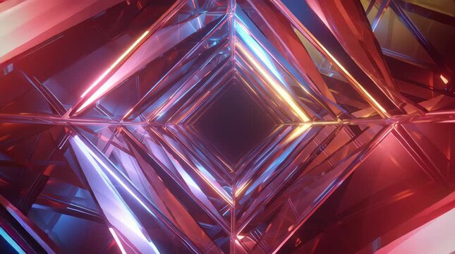 Abstract Geometric Diamond Tunnel Video with Glowing Outlines, 4k Footage