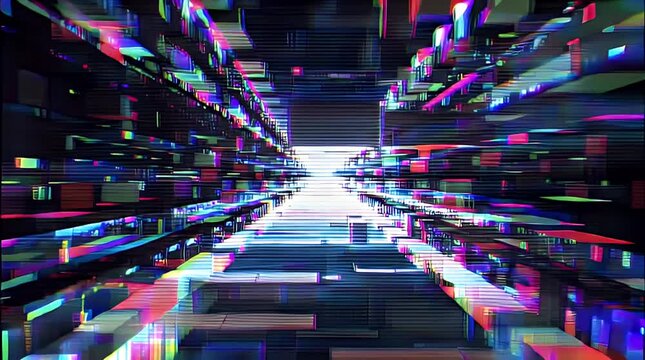 Abstract Glitched Digital Data Tunnel Stock Video