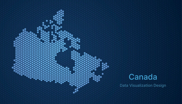 Canada map in hexagon grid style, abstract blue data background design.