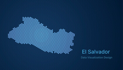Obraz premium El Salvador map in hexagon grid style, abstract blue data background design.