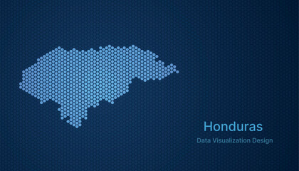 Honduras map in hexagon grid style, abstract blue data background design.
