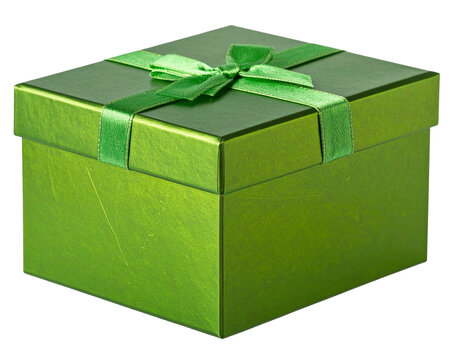 green gift box isolated on transparent background cutout