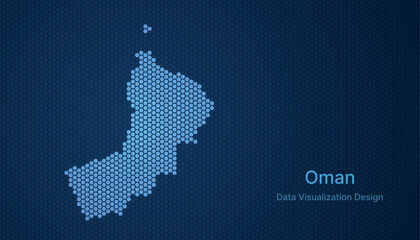 Obraz premium Oman map in hexagon grid style, abstract blue data background design.