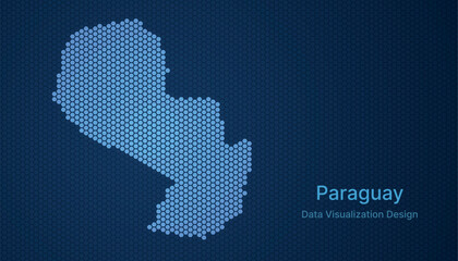 Fototapeta premium Paraguay map in hexagon grid style, abstract blue data background design.