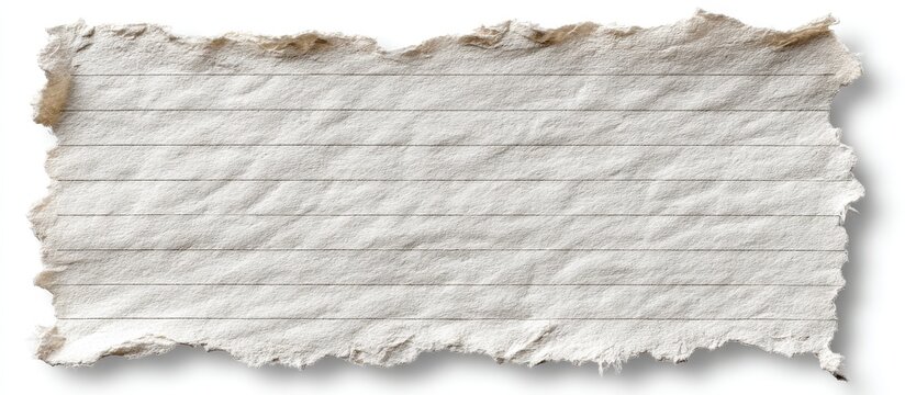 Lined sheet of handmade white paper with deckled edges, isolated on a white background