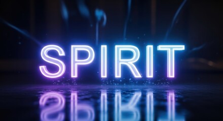 Obraz premium Neon Spirit Sign Glowing in the Dark with Reflection.