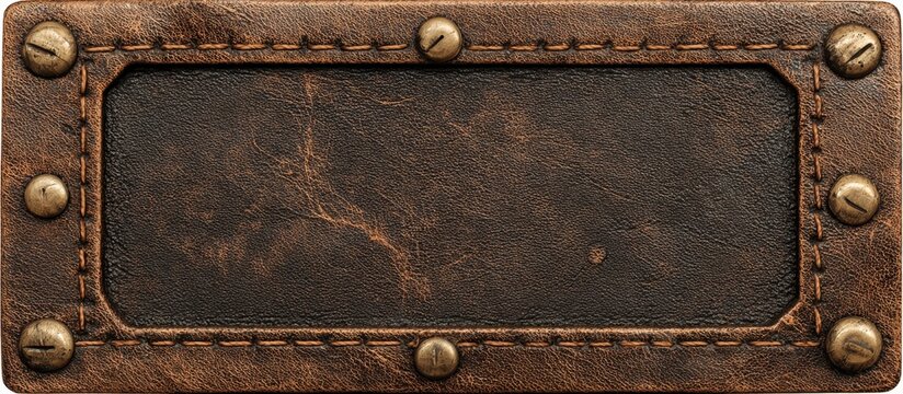 Rustic brown leather frame with metal rivets and visible stitching details