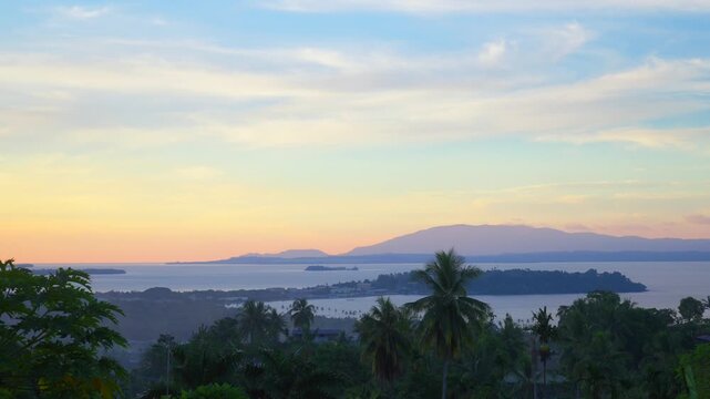 Sunset Mission Hill golden hour Wewak Hill Sepik Region Province District aerial drone Wewak Papua New Guinea PNG Papua Niugini Meni Boram Beach Dogreto Bay landscape clouds Madang Bismarck Sea breeze