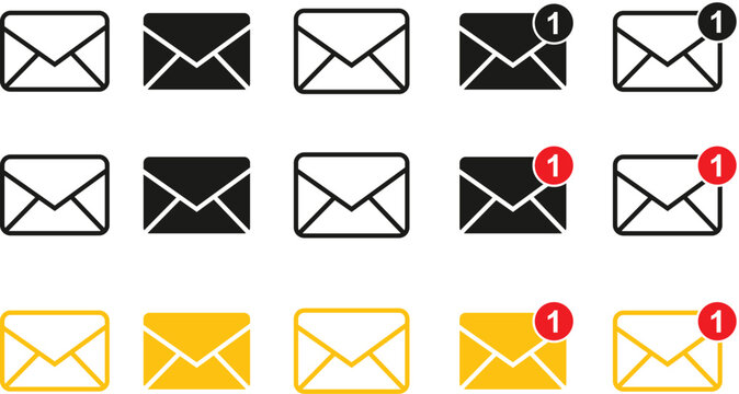 Letter envelope with paper document vector illustration. Closed, open with a message e-mail envelopes. Set mailbox vector icons in flat style.
