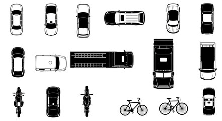 Collection of vehicle icons seen from above top view. © Tuhin