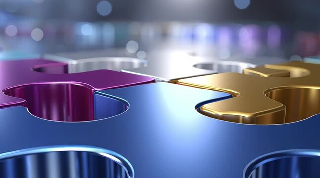Interlocking Puzzle Pieces: Four colorful puzzle pieces interlock, symbolizing problem-solving, teamwork, and unity in a strategic context.