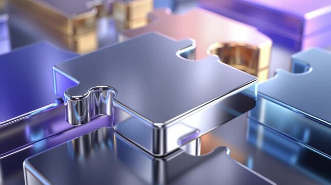 Interlocking Puzzle of Solutions: The intricate dance of problem-solving. A close-up showcases a polished puzzle piece, interlocked in a pattern, creating the perception of progress. 