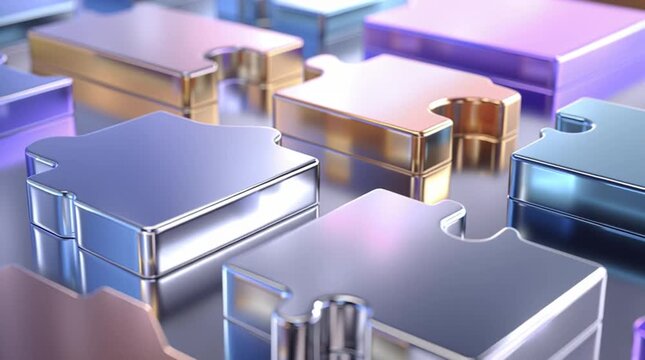 Interlocking Puzzle Pieces: A collection of polished puzzle pieces in varying metallic hues, perfectly illustrating the concepts of connection, strategy, and problem-solving.