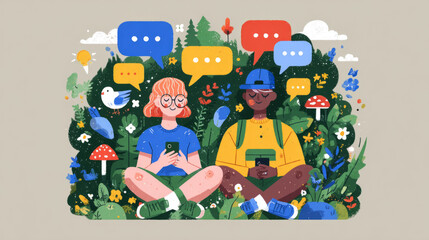 Obraz premium smiling characters with thought bubbles