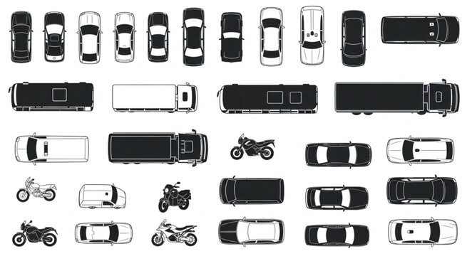 Collection of vehicle silhouettes seen from above.