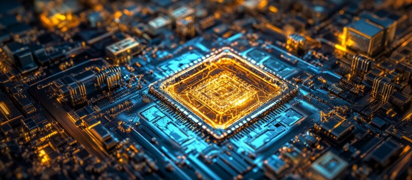 Futuristic Quantum Computing Circuit Design with Glowing Elements
