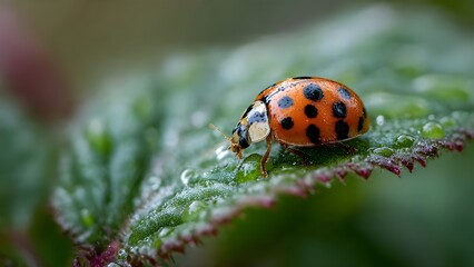 Fototapeta premium Ladybug Resting on Green Leaf