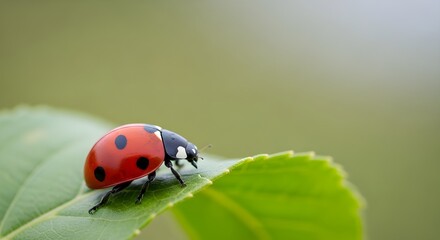 Fototapeta premium Ladybug Resting on Green Leaf