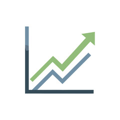 A simple line graph illustrating two upward trends, with a green line showing significant growth and a blue line also indicating a positive progression.