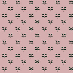 Elegant dark green leaf pattern on dusty pink background. Minimalist floral seamless wallpaper. Simple nature botanical  illustration for textile, fashion, and sophisticated packaging