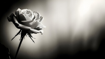 A single rose stands out in a black and white photograph, symbolizing elegance and simplicity.