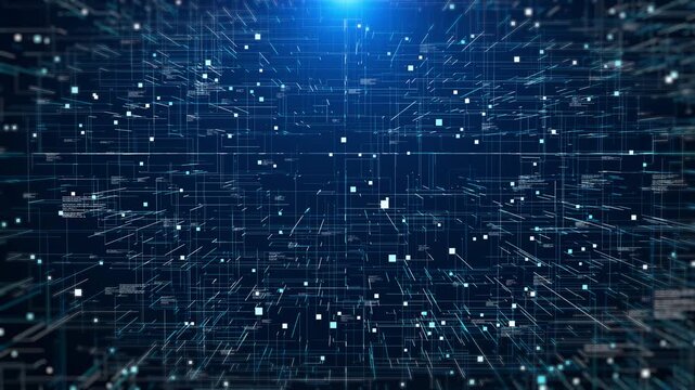 Abstract futuristic big data digital social network structure simulation flowing in light blue cyber space 4K motion background