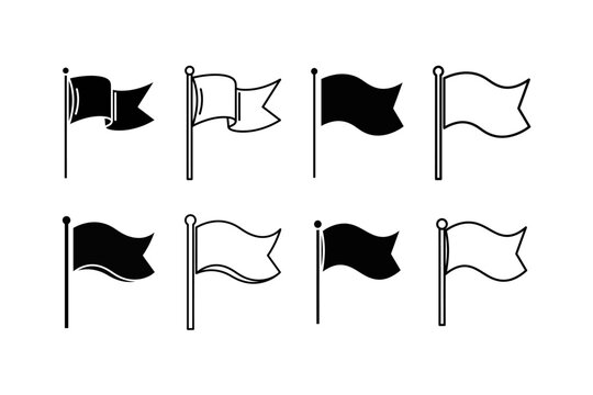 Black and White Waving Flag Icons Vector Set