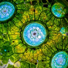 Microscopic cross-section showcasing vibrant cellular structures